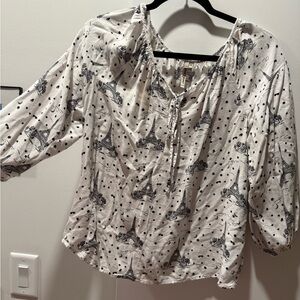 Grand & Greene Eiffel Tower Print Blouse - White and Black